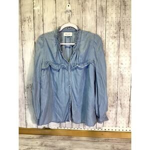Dear John Ruffled Light Blue Long Sleeve Blouse, Size M